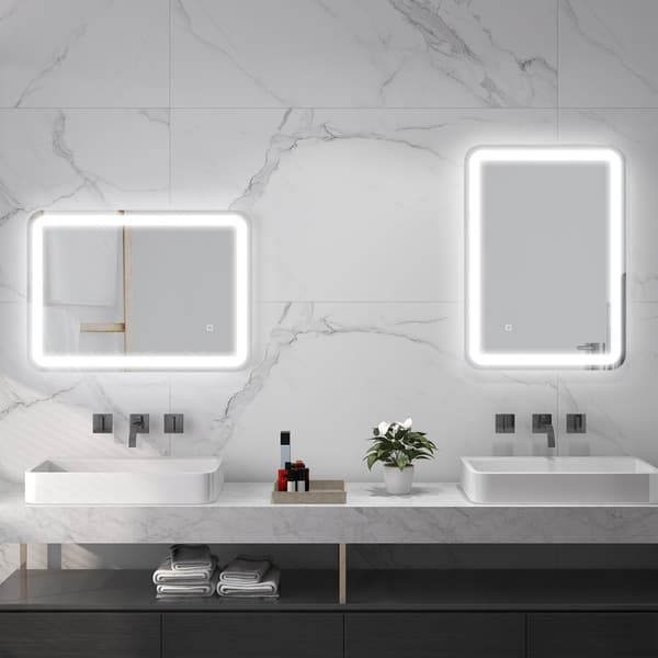 Badeværelsesspejl LED, 50 x 70 cm, IP44, med 3 lysfarver, touch-kontakt, automatisk anti-dug, memory funktion, hærdet glas, sølv