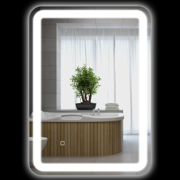 Badeværelsesspejl LED, 50 x 70 cm, IP44, med 3 lysfarver, touch-kontakt, automatisk anti-dug, memory funktion, hærdet glas, sølv