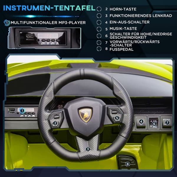 Barnfordon, 2 körlägen, Lamborghini SIAN SUV Billeksak Elbil med fjärrkontroll, musik (MP3/USB), 37-60 månader, grön