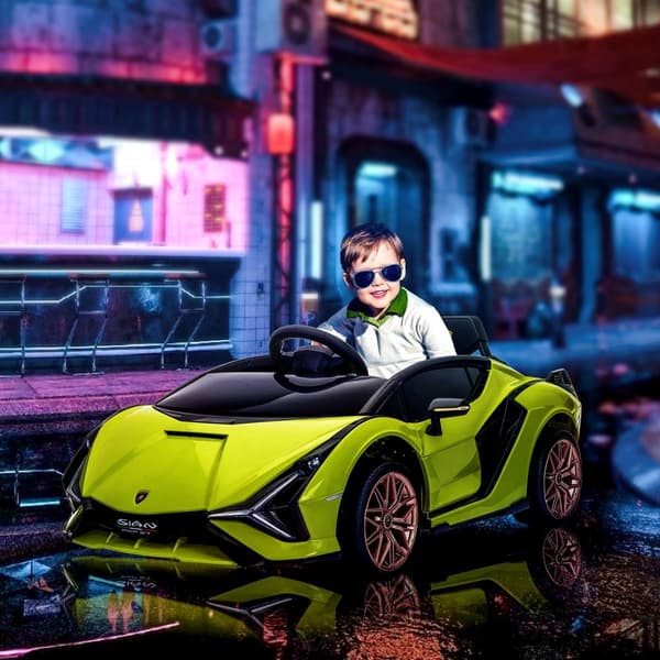 Barnfordon, 2 körlägen, Lamborghini SIAN SUV Billeksak Elbil med fjärrkontroll, musik (MP3/USB), 37-60 månader, grön
