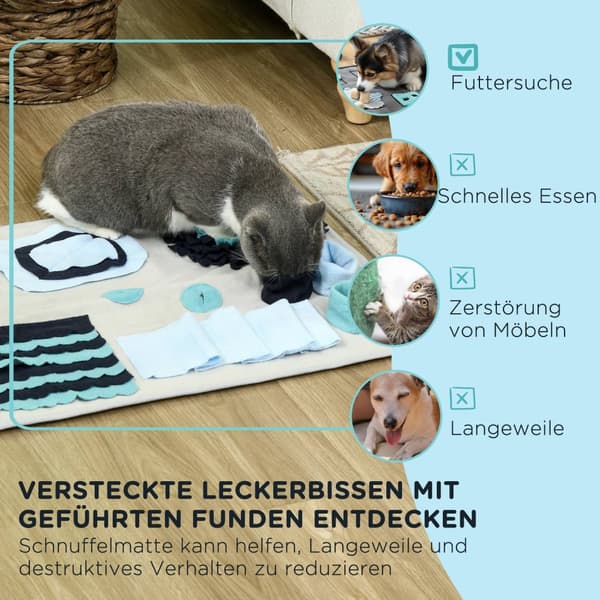 Sniffedekken, Hundesniffingsmatte, Intelligensleketøy, Treningsmatte for sakte fôring, Fløyel, Fargerik