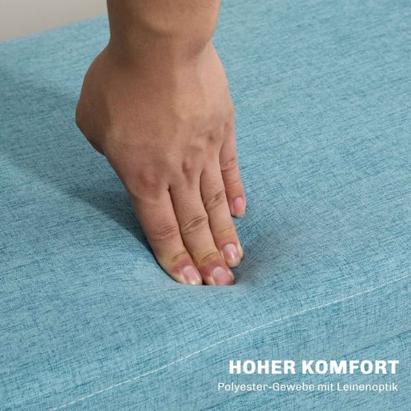 Bænk polstret bænk med opbevaringsplads sengebænk med linned look til entre soveværelse stue gummi træ blå 110 x 39 x 45 cm