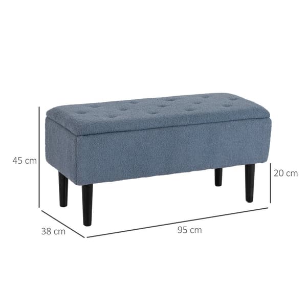 Benk med oppbevaringsplass, sengebenk, polstret benk med sammenleggbart lokk, brystbenk, til stue, soverom, blå, 95 x 38 x 45 cm