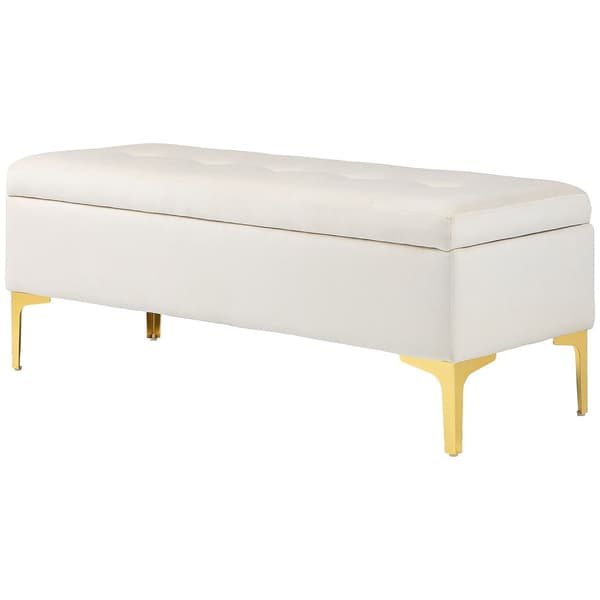 Penkki säilytystilalla, pehmustettu samettinen penkki, metallijalat, sänky penkki olohuoneeseen, makuuhuoneeseen, eteiseen, 120 x 44 x 44,5 cm, beige