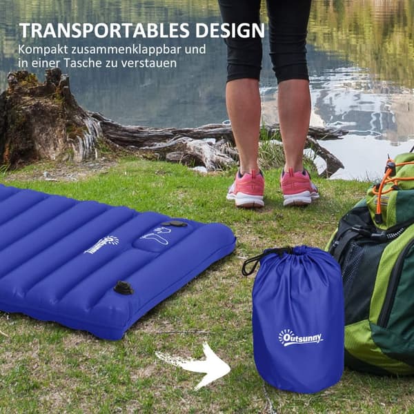 Camping liggeunderlag, luftmadrass med fotpumpe, vannavstøtende luftseng med bæreveske, liggeunderlag, lastekapasitet opptil 120 kg, blå