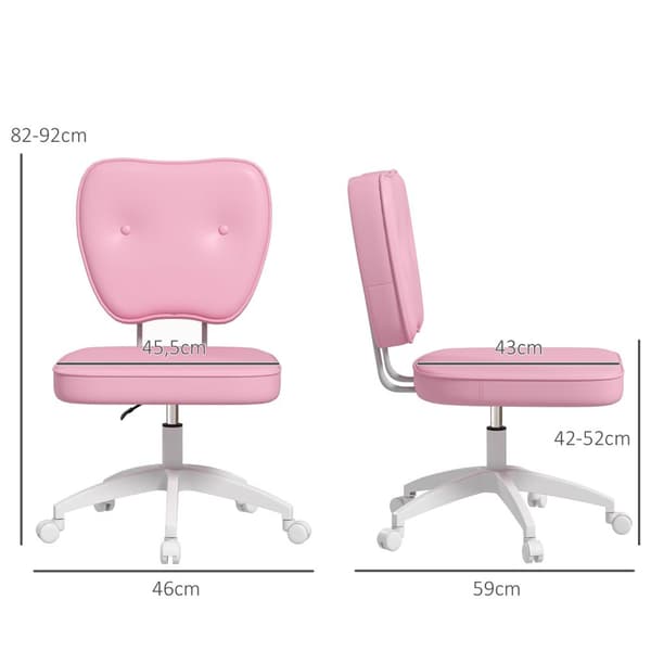 Kontorstol uden armlæn, 82-92H cm, drejestol til børn, højdejusterbar, bæreevne op til 120 kg, pink