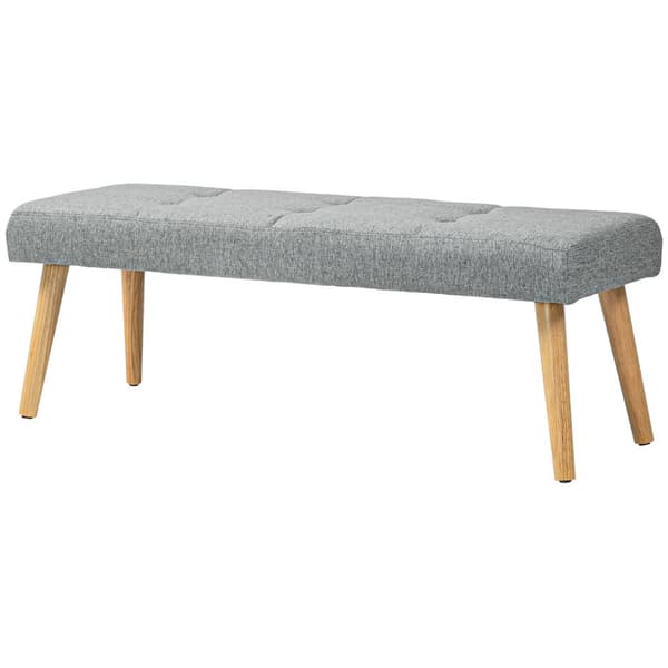 Benk, polstret benk med linlook, knappsøm, sengebenk med treben til soverom, stue, gang, 120 x 41 x 43 cm, grå