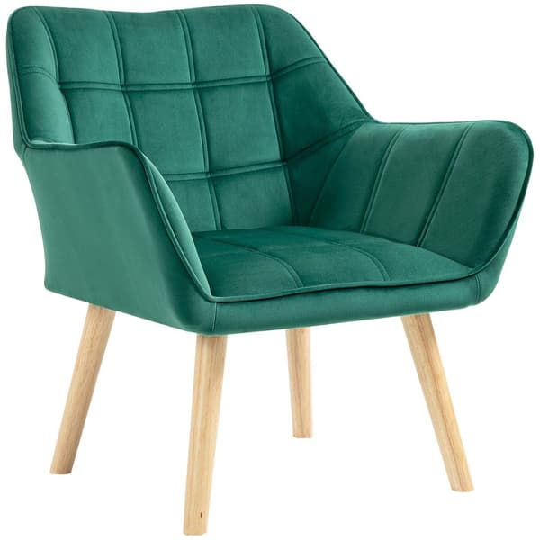 Enkel lenestol, avslapningslenestol med fløyelslook, hevede ben, skandinavisk polstret lenestol til stue, soverom, 64x62x72,5cm, grønn
