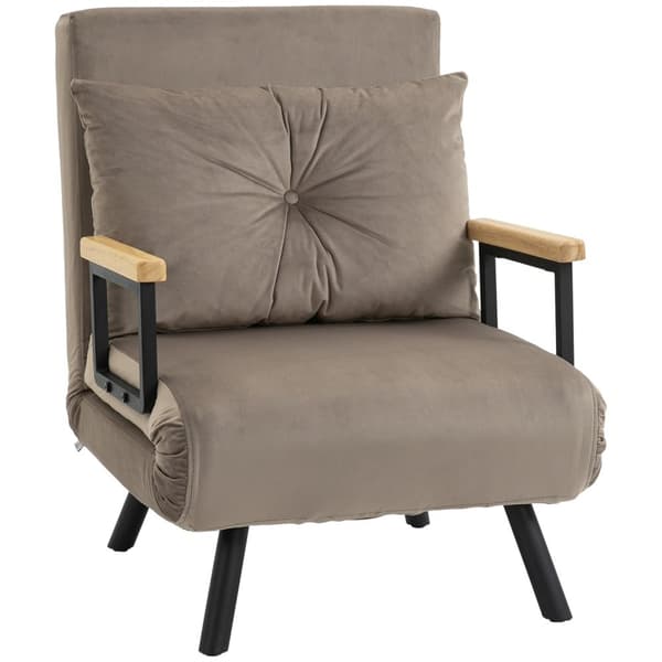 Lænestolsseng med sengefunktion, 63 x 73 x 81 cm, med fem-vejs justerbart ryglæn, pladsbesparende, robust, fløjlslook, lysebrun
