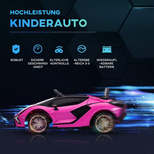 Elektrisk SUV-bil for barn med 3 gir, setebelter, fjernkontroll, musikk (MP3/USB) lys, for 37-60 måneder, lastekapasitet 25kg, rosa