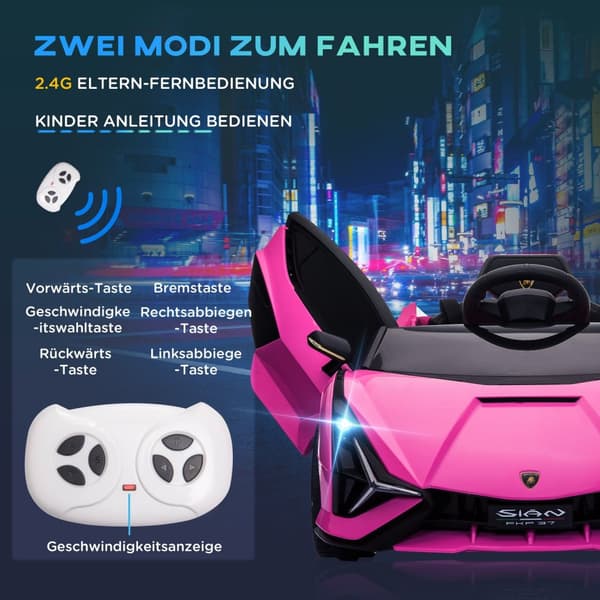 Elektrisk SUV-bil for barn med 3 gir, setebelter, fjernkontroll, musikk (MP3/USB) lys, for 37-60 måneder, lastekapasitet 25kg, rosa