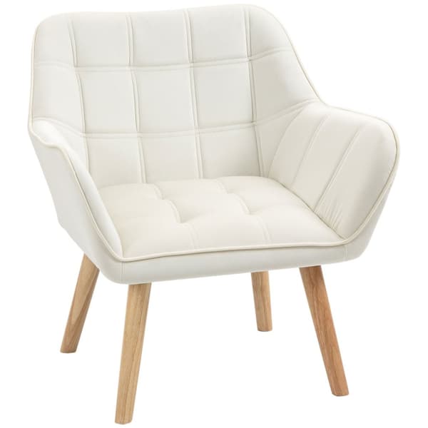 Enkel lenestol, avslapningslenestol, lenestol med fløyelslook, hevede ben, polstret lenestol til stue, soverom, 64 x 62 x 72,5 cm, krem