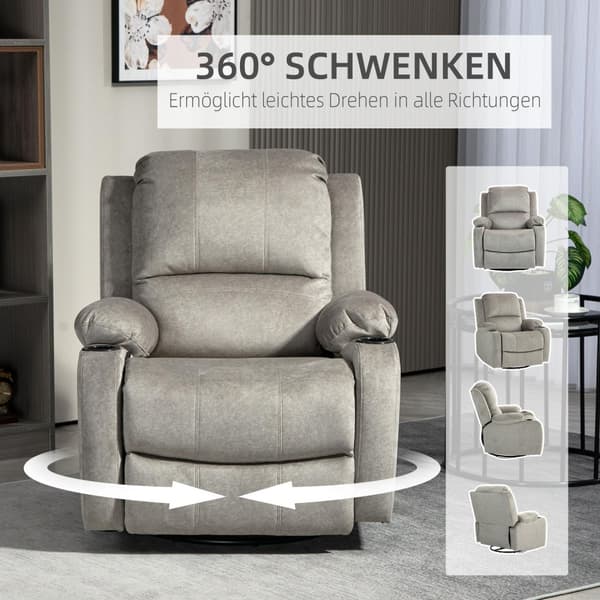 TV-lenestol med liggefunksjon, 360° roterbar, vippefunksjon, med pocketfjærkjerne, fotstøtte, koppholder, 87L x 95W x 102H cm, brun