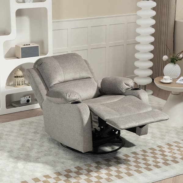 TV-lenestol med liggefunksjon, 360° roterbar, vippefunksjon, med pocketfjærkjerne, fotstøtte, koppholder, 87L x 95W x 102H cm, brun