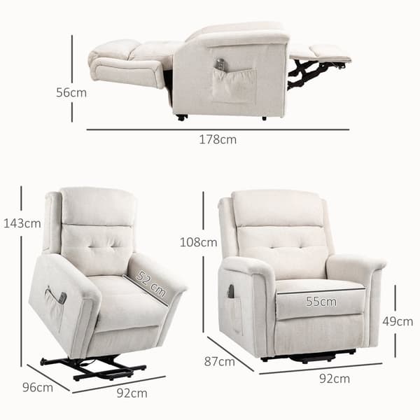 Massagestol ståhjælp, elektrisk, 180° vipbar, med lænefunktion, fjernbetjening, sidelomme, 92L x 87W x 108H cm, lysegråAoso
