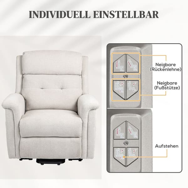 Massagestol ståhjælp, elektrisk, 180° vipbar, med lænefunktion, fjernbetjening, sidelomme, 92L x 87W x 108H cm, lysegråAoso