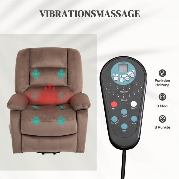 TV-stol med ståhjälp, elektrisk avslappningsstol, med massagefunktion, liggfunktion, värmefunktion, polyester, 90x93x110cm