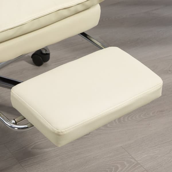 Kontorstol, 155° vippbar, høydejusterbar skrivebordsstol med liggefunksjon, fotstøtte, ergonomisk svingstol, beige