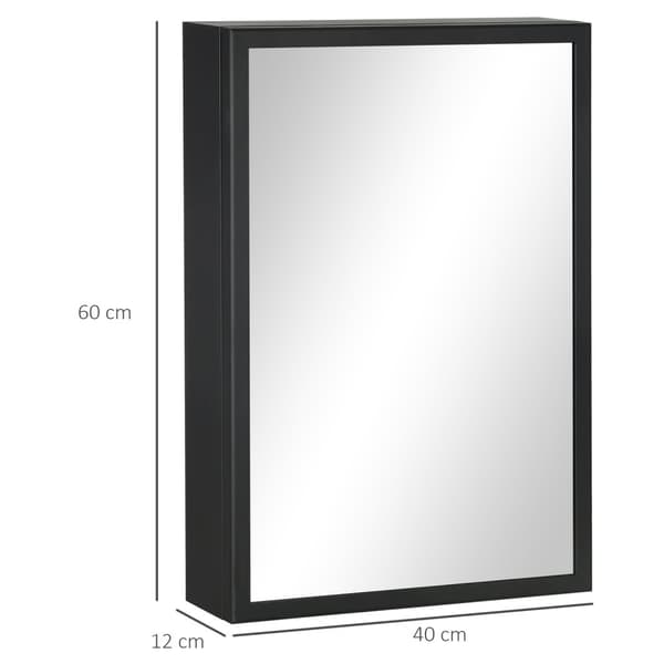 Spejlskab, Badeværelsesskab med 3 Etager, Medicinskab, Overskab til soveværelse, Sort, 40 x 12 x 60 cm