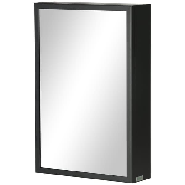 Spejlskab, Badeværelsesskab med 3 Etager, Medicinskab, Overskab til soveværelse, Sort, 40 x 12 x 60 cm