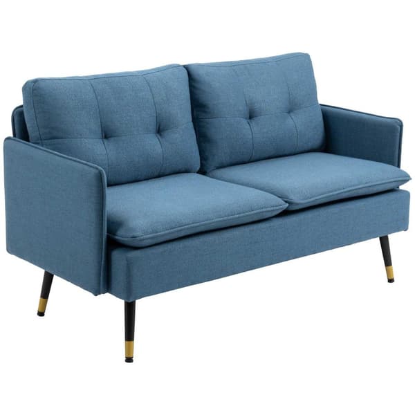 2-seters sofa, sofa med tykk pute, polstret sofa med stålben, moderne dobbel sofa for stue, soverom, mørkeblå