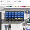 Pikkukuva 5 / 10: Kouruhylly, 63 x 18 x 37,5 cm, 30 laatikkoa 2 kokoa, 2 rei'itettyä levyä, tarpeeksi tilaa, autotallipajalle, muovia, sininen