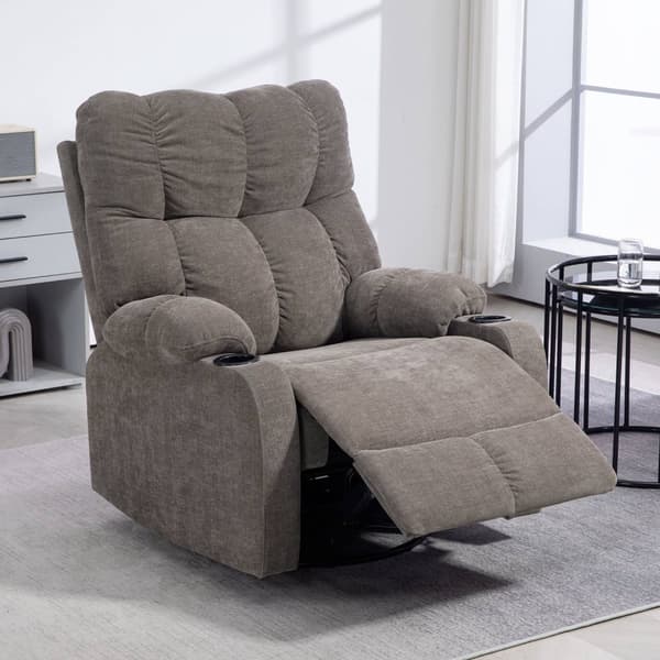 TV-lenestol med liggefunksjon, 360° roterbar, 135° tiltbar, med pocketfjærkjerne, elastiske stropper, koppholder, 88x96x108cm, brun