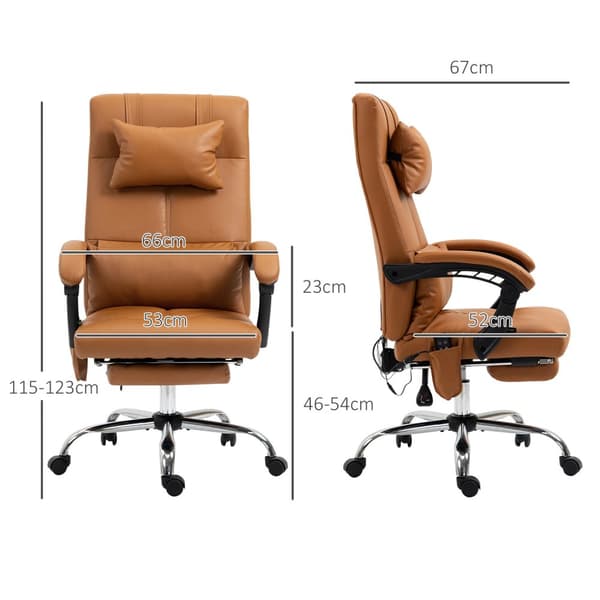 Kontorstol med massasjefunksjon, lumbalvarme, 6 massasjepunkter, 5 moduser, belastning 120 kg, 66x67x115-123cm, kunstskinn, lysebrun