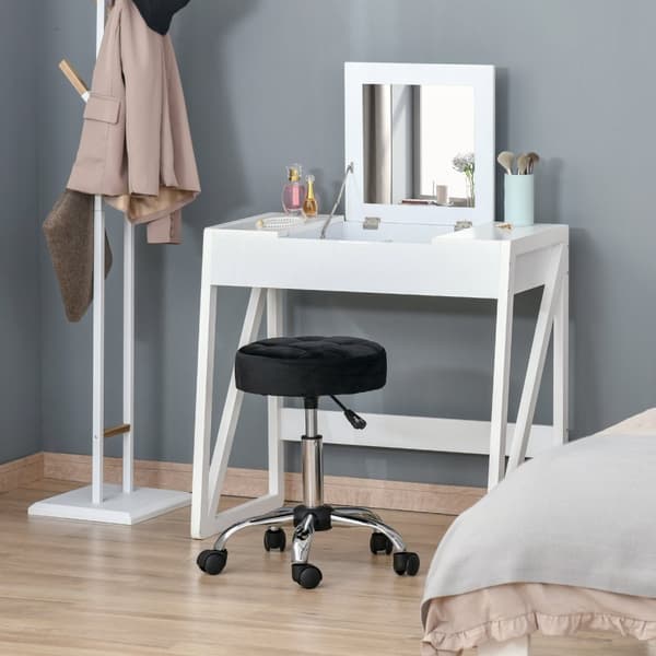 Salongstol med hjul Rullekrakk Høydejusterbar svingbar Salongkrakk Velvet Touch Foam Krom Base Svart 35 x 35 x 49-61 cm