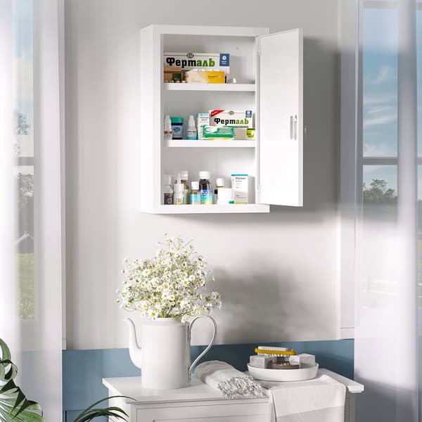 Medicinskab til hjemmet med 3 rum 30 x 14 x 46 cm Låsbar børnesikring med nøgler Koldvalset stål Hvid
