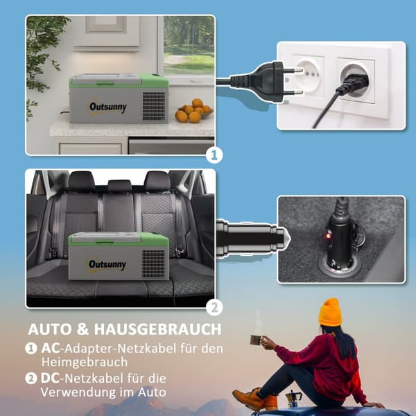 Kompressorijäähdytyslaatikko 16L, kylmälaatikko auton 12/24V DC & 100-240V AC, -20°C asti, kannettava pakastin MAX/ECO-tiloilla, minijääkaappi