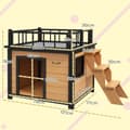 Miniatyrbillede 4 af 10: Hundehus, hundehus med balkon, trappe, vindue, hundehule til små/mellemstore hunde, grantræ, gul, 121x77x78cm