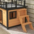 Miniatyrbillede 9 af 10: Hundehus, hundehus med balkon, trappe, vindue, hundehule til små/mellemstore hunde, grantræ, gul, 121x77x78cm