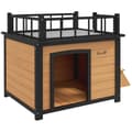 Miniatyrbillede 1 af 10: Hundehus, hundehus med balkon, trappe, vindue, hundehule til små/mellemstore hunde, grantræ, gul, 121x77x78cm