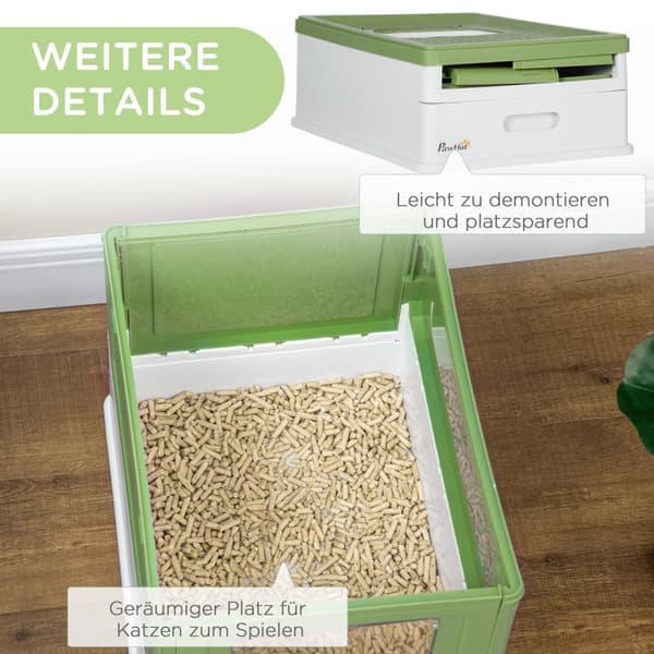 Kattesandboks, kattesandboks med lokk, kattehus med bunnbrett, scoop, deodoriseringsboks, plast, 47,5 x 35,5 x 36,7 cm