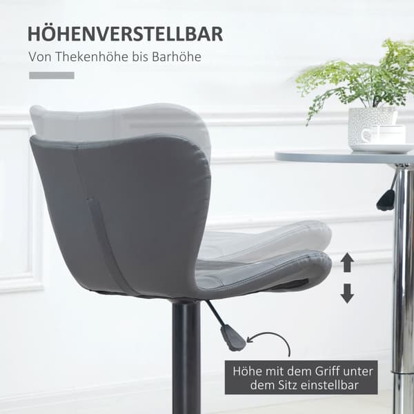 Barkrakk kjøkkensett med 2 stk med rygg og fotstøtte, høydejusterbar, sklisikker, opptil 120 kg, 47cm x 51,5 cm x 89-109 cm, grå