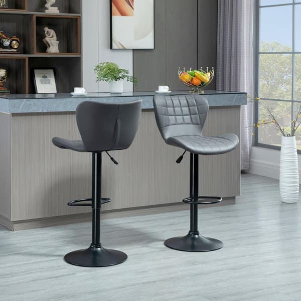 Barkrakk kjøkkensett med 2 stk med rygg og fotstøtte, høydejusterbar, sklisikker, opptil 120 kg, 47cm x 51,5 cm x 89-109 cm, grå
