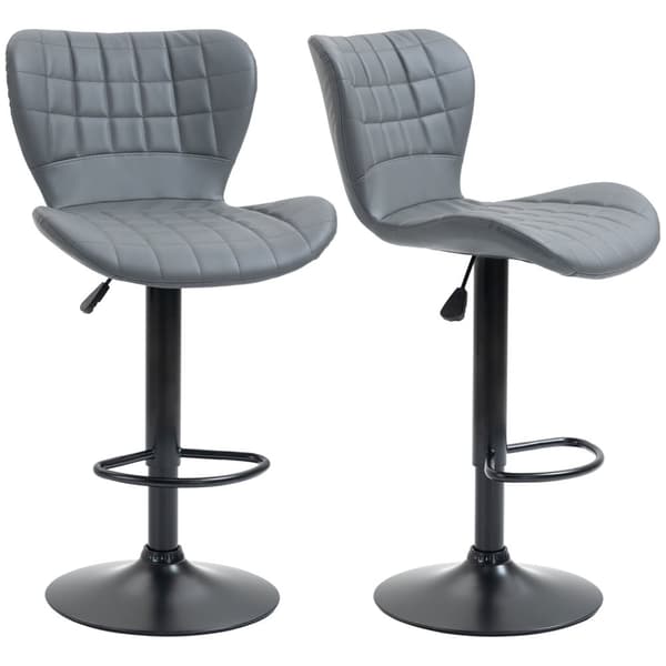 Barstol køkkensæt á 2 med ryg- og fodstøtte, højdejusterbar, skridsikker, op til 120 kg, 47cm x 51,5 cm x 89-109 cm, grå