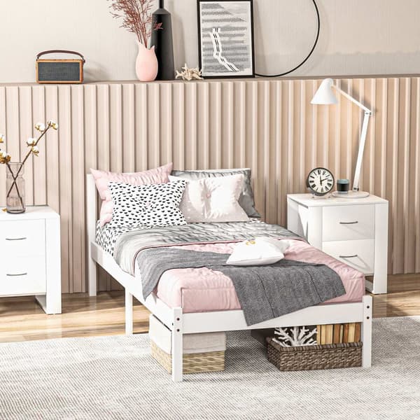 Sengeramme treseng med lamellramme, 208 x 96 cm sengeramme med hodegjerde, enkeltsengsramme for soverom, hvit