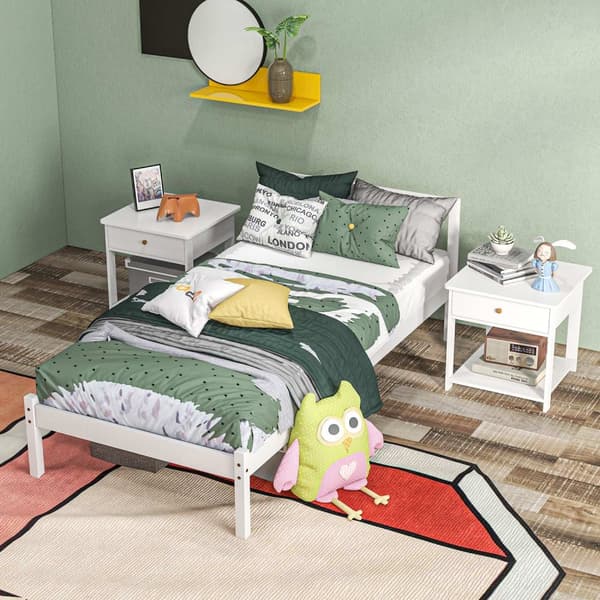 Sengeramme treseng med lamellramme, 208 x 96 cm sengeramme med hodegjerde, enkeltsengsramme for soverom, hvit