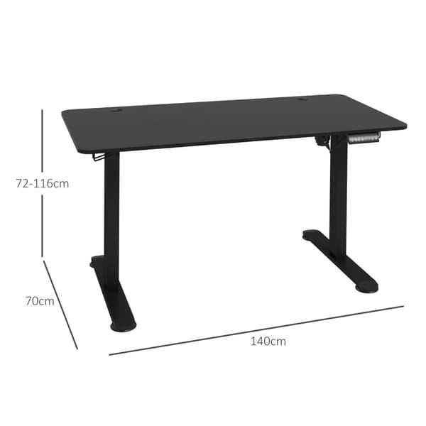 Ståbord, elektriskt, med anti-kollision, överhettningsskydd, förvaringsmöjligheter, 140x70x72-116cm, spånskiva, svart
