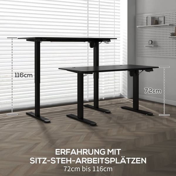 Ståbord, elektriskt, med anti-kollision, överhettningsskydd, förvaringsmöjligheter, 140x70x72-116cm, spånskiva, svart