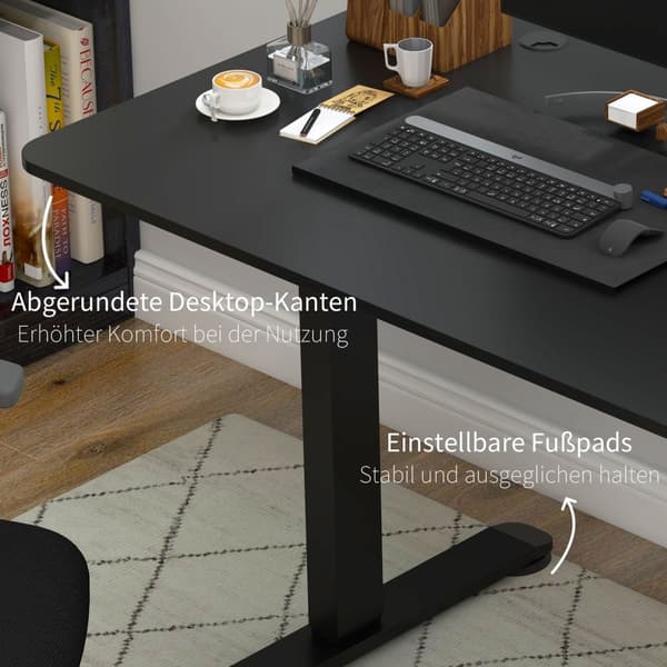 Ståbord, elektriskt, med anti-kollision, överhettningsskydd, förvaringsmöjligheter, 140x70x72-116cm, spånskiva, svart