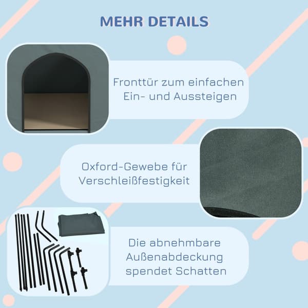 Hundekennel Hundehule Mesh Vinduopphøyd Hundeseng Avtakbart lokk Bæreveske Small Medium Dogs Oxford Grey 81x51x78cm