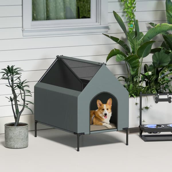 Hundekennel Hundehule Mesh Vinduopphøyd Hundeseng Avtakbart lokk Bæreveske Small Medium Dogs Oxford Grey 81x51x78cm