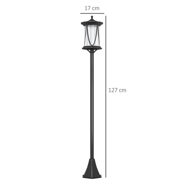 Solcellegatelys LED, IP44, ABS, 17W x 17D x 127H cm, med kjølig hvitt LED-lys, lyssensor, vanntett, for utendørs bruk, svart