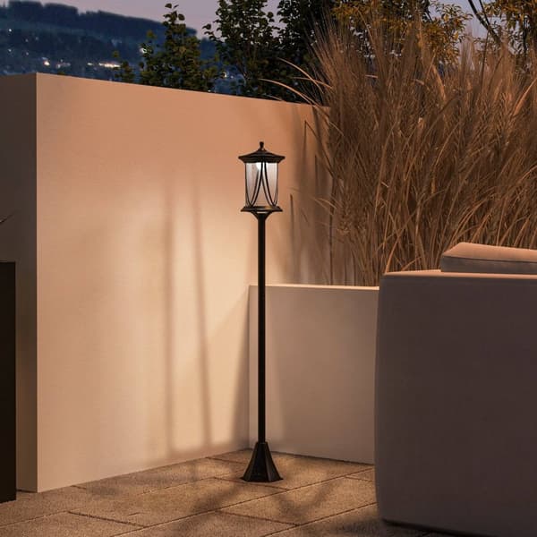Solcellegatelys LED, IP44, ABS, 17W x 17D x 127H cm, med kjølig hvitt LED-lys, lyssensor, vanntett, for utendørs bruk, svart