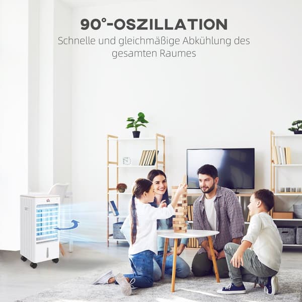 3 in 1 kannettava ilmastointilaite, 65 W 15-20 ㎡, 3 tilaa, ajastintoiminto, pyörät, kantokahva, ABS, 22,5 W x 24,5 D x 53,5 Hcm, valkoinen