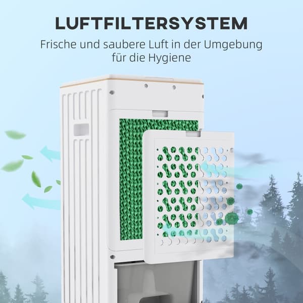 3 in 1 kannettava ilmastointilaite, 65 W 15-20 ㎡, 3 tilaa, ajastintoiminto, pyörät, kantokahva, ABS, 22,5 W x 24,5 D x 53,5 Hcm, valkoinen