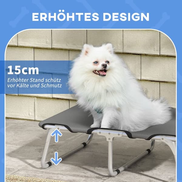 Forhøjet hundeseng, udendørs kæledyrsseng, hundeseng til små hunde op til 10 kg, Oxford, grå 71 x 58 x 20 cm